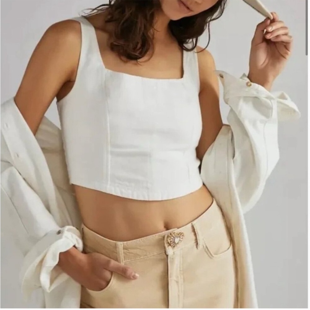 INC International Concepts 100% linen white cropped blouse